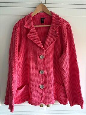 Focus Casual Life Pink(ish) Waffle-Texture Button Front Jacket Size XL
